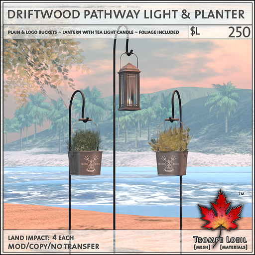 driftwood pathway light and planter L250