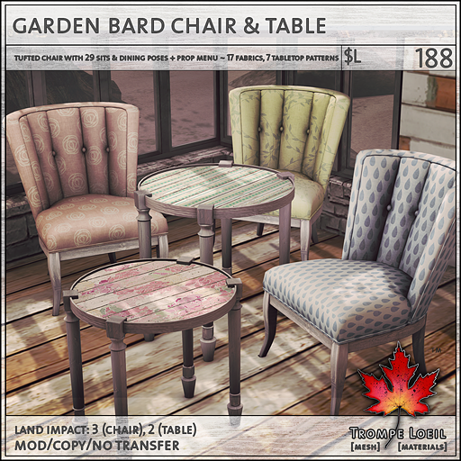 garden bard chair table sales L188