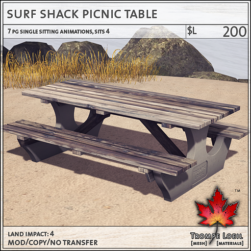 surf shack picnic table L200