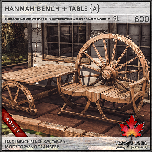 hannah bench table Adult L600