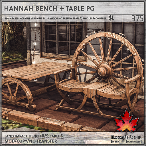 hannah bench table PG L375