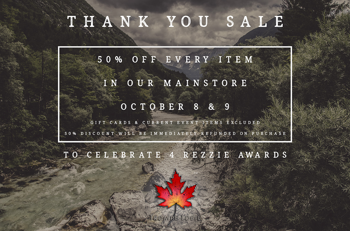50% Off Sale October 8 & 9 – Thank You for 4 Rezzie Awards!